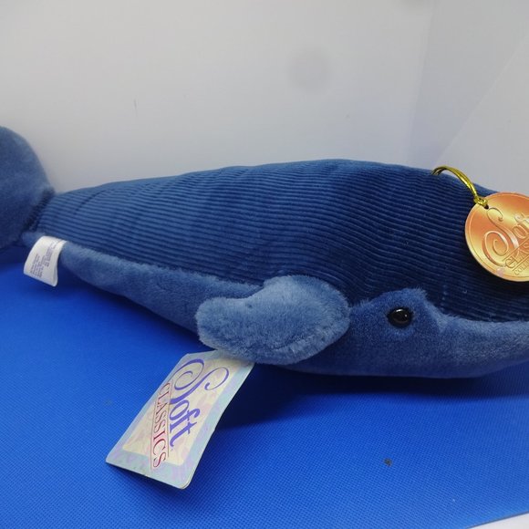 Soft Classics "CORDUROY BLUE WHALE" Stuffed Plush 18" x 9" (NWT) - Picture 1 of 4